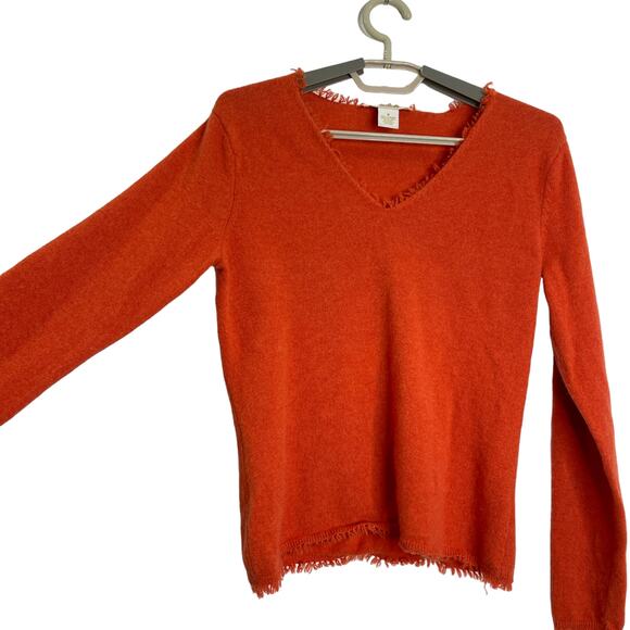 Peck & Peck Womens 100% Cashmere V Neck Sweater Burnt Orange Fringe M/S - Picture 4 of 6